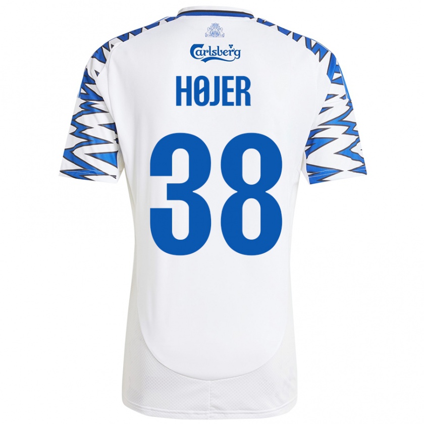 Kandiny Bambino Maglia Oliver Højer #38 Bianco Azzurro Kit Gara Home 2024/25 Maglietta