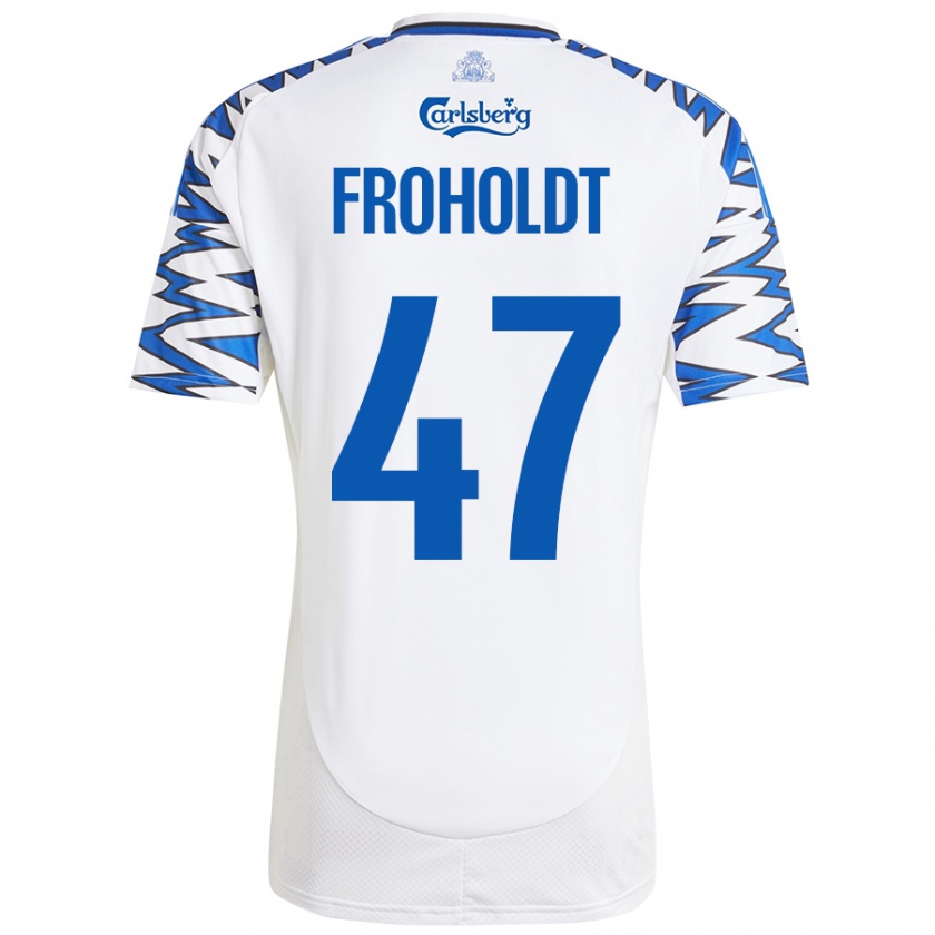 Kandiny Bambino Maglia Victor Froholdt #47 Bianco Azzurro Kit Gara Home 2024/25 Maglietta