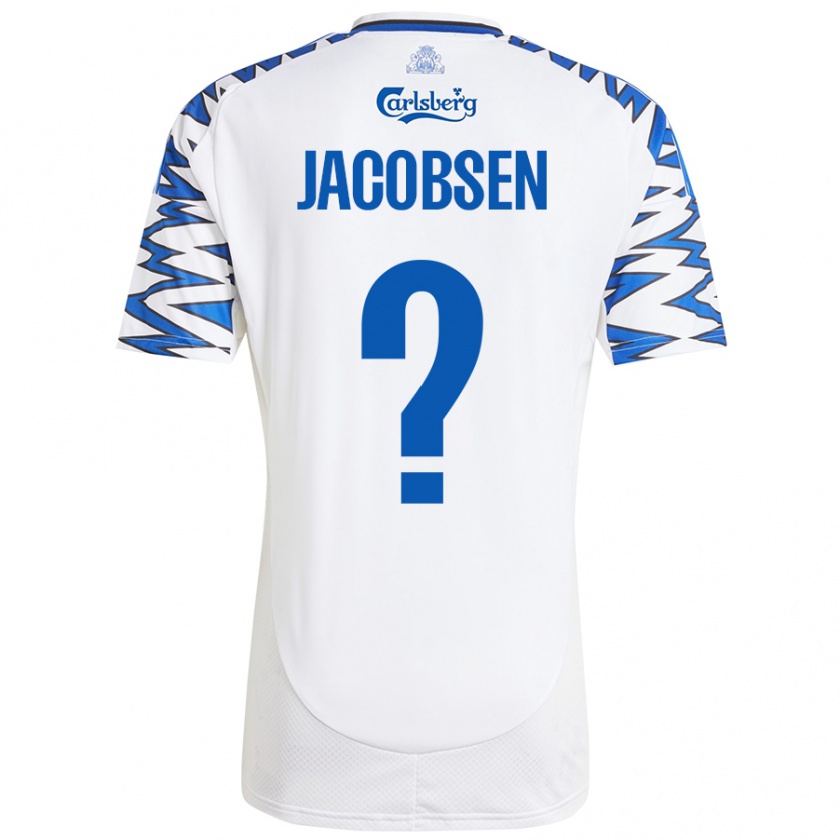 Kandiny Bambino Maglia Holger Jacobsen #0 Bianco Azzurro Kit Gara Home 2024/25 Maglietta