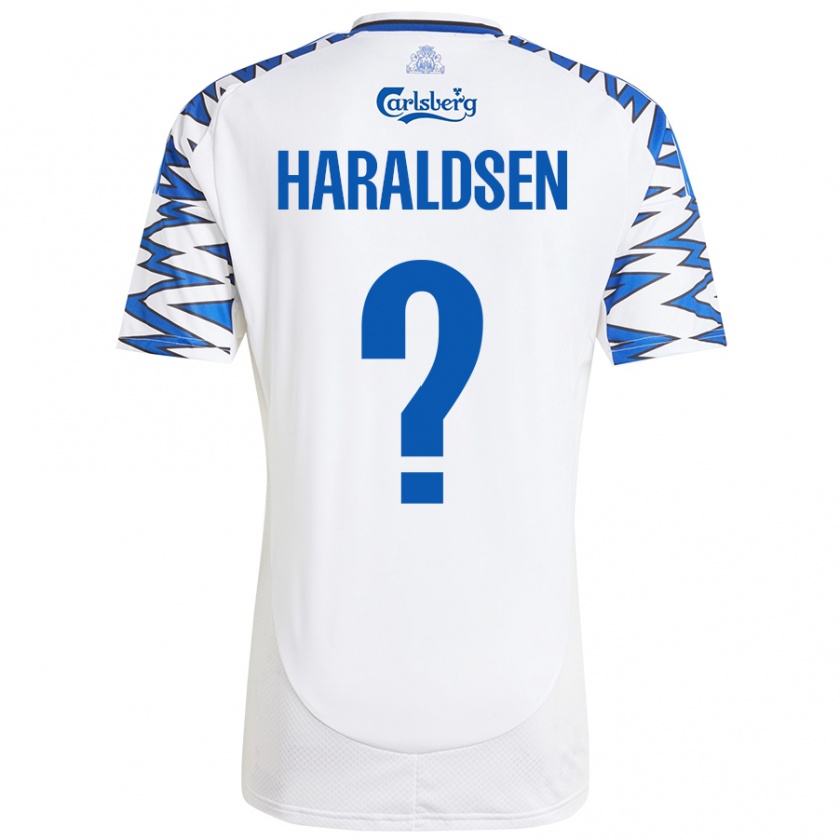 Kandiny Bambino Maglia Henrik Haraldsen #0 Bianco Azzurro Kit Gara Home 2024/25 Maglietta