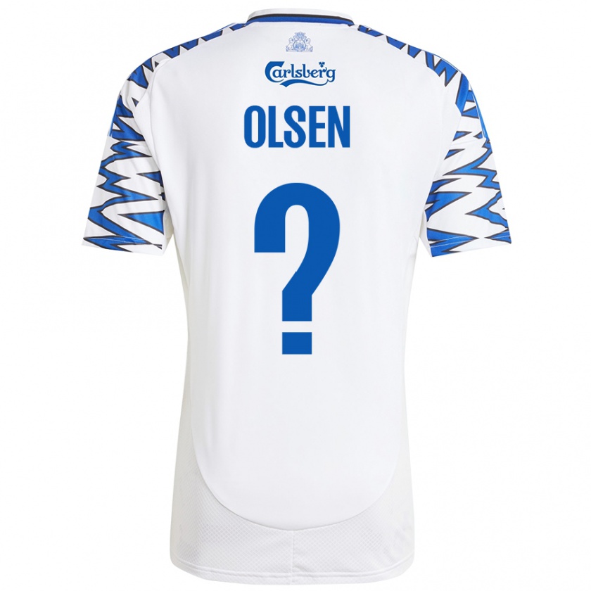 Kandiny Niño Camiseta Gunnar Olsen #0 Blanco Azul Cielo 1ª Equipación 2024/25 La Camisa