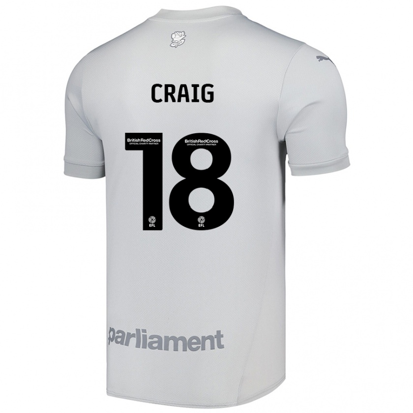 Kandiny Bambino Maglia Matthew Craig #18 Grigio Argento Kit Gara Away 2024/25 Maglietta