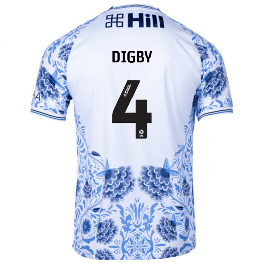 Kandiny Bambino Maglia Paul Digby #4 Bianco Blu Kit Gara Away 2024/25 Maglietta