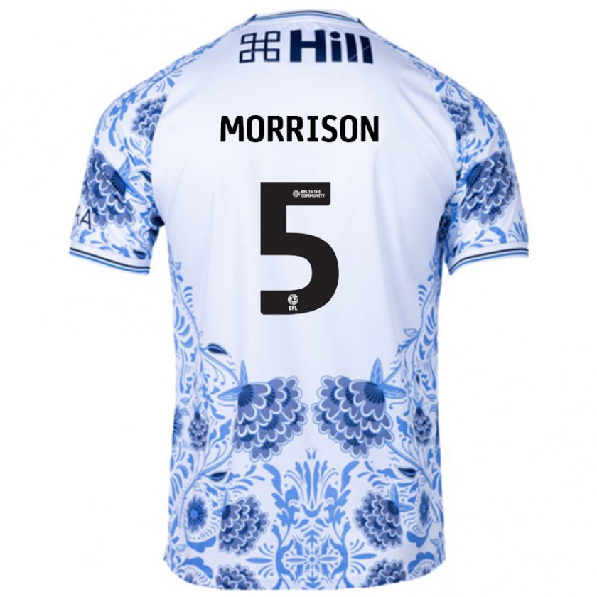 Kandiny Niño Camiseta Michael Morrison #5 Blanco Azul 2ª Equipación 2024/25 La Camisa