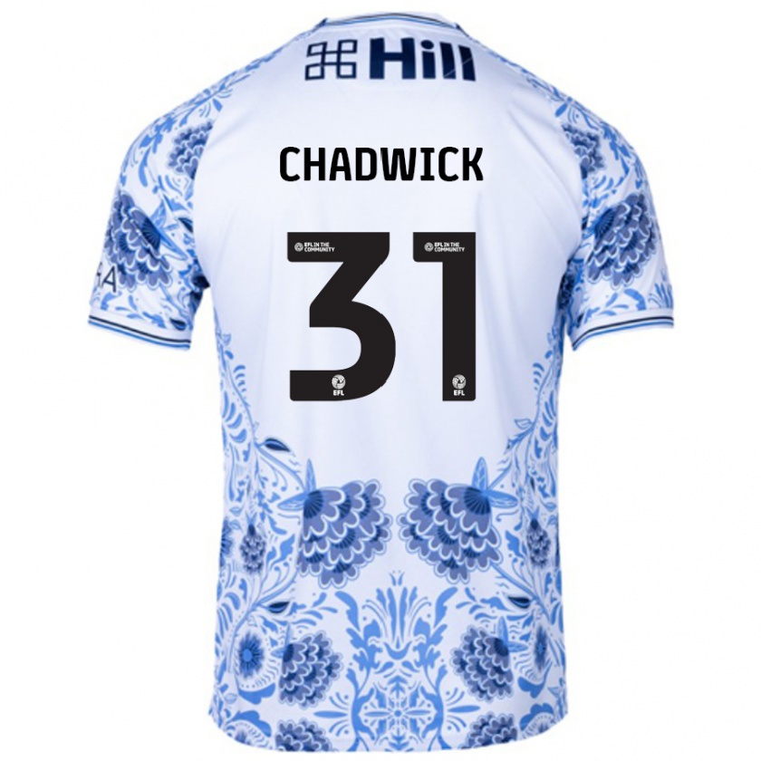 Kandiny Bambino Maglia Louis Chadwick #31 Bianco Blu Kit Gara Away 2024/25 Maglietta