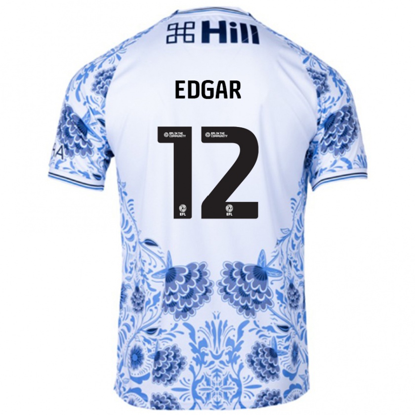 Kandiny Bambino Maglia Sammy Edgar #12 Bianco Blu Kit Gara Away 2024/25 Maglietta