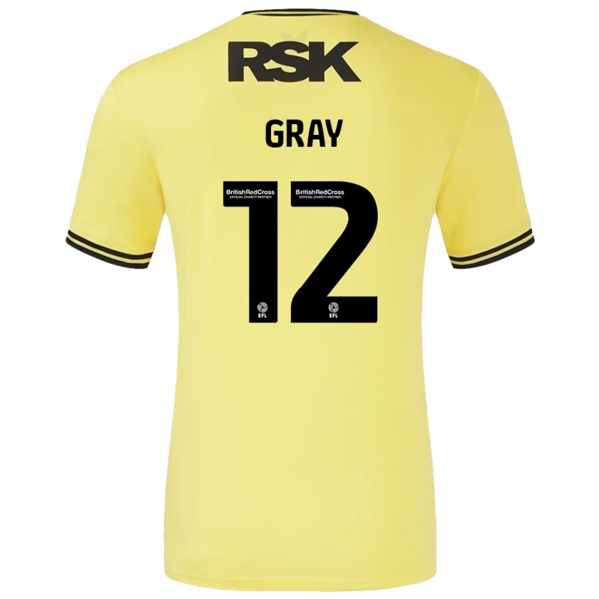 Kandiny Niño Camiseta Jessica Gray #12 Amarillo Negro 2ª Equipación 2024/25 La Camisa