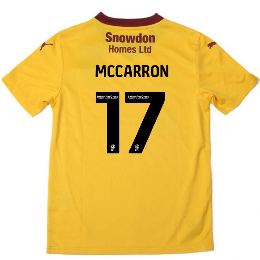 Kandiny Bambino Maglia Liam Mccarron #17 Arancione Borgogna Kit Gara Away 2024/25 Maglietta