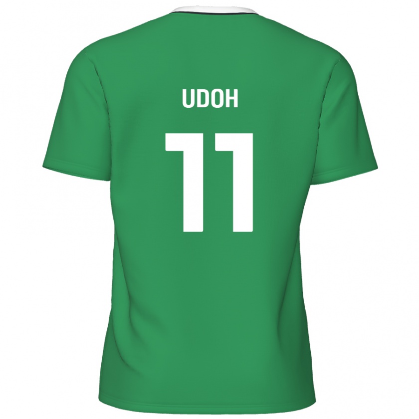 Kandiny Niño Camiseta Daniel Udoh #11 Verde Rayas Blancas 2ª Equipación 2024/25 La Camisa