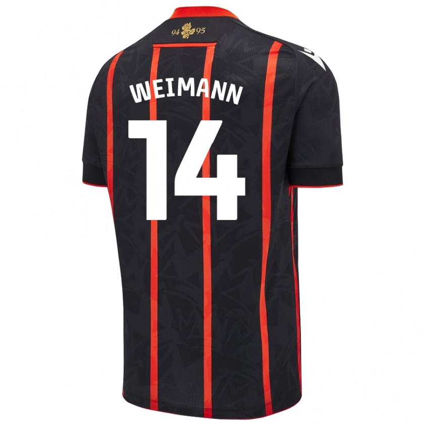 Kandiny Niño Camiseta Andreas Weimann #14 Negro Rojo 2ª Equipación 2024/25 La Camisa