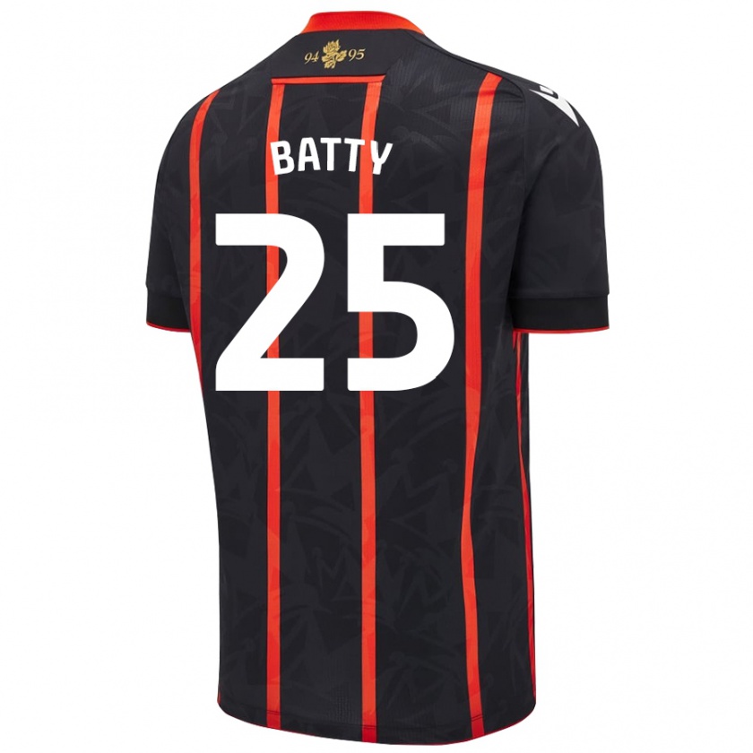 Kandiny Niño Camiseta Jake Batty #25 Negro Rojo 2ª Equipación 2024/25 La Camisa México