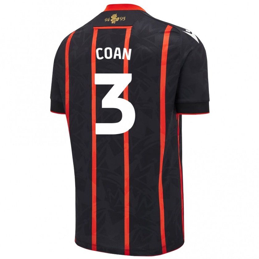 Kandiny Bambino Maglia Hannah Coan #3 Nero Rosso Kit Gara Away 2024/25 Maglietta