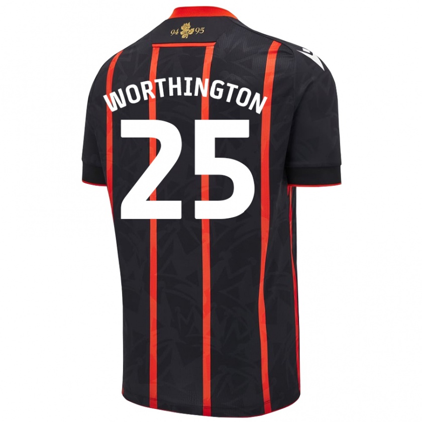 Kandiny Niño Camiseta Nicola Worthington #25 Negro Rojo 2ª Equipación 2024/25 La Camisa