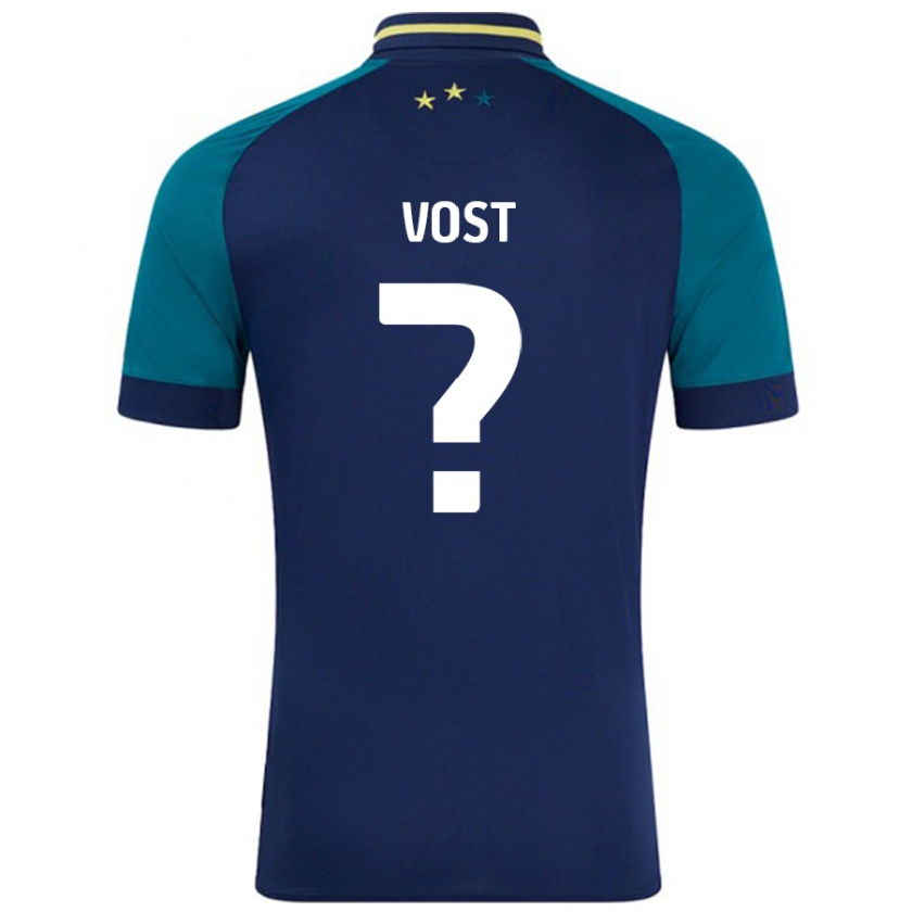 Kandiny Niño Camiseta Daniel Vost #0 Azul Marino Verde Oscuro 2ª Equipación 2024/25 La Camisa