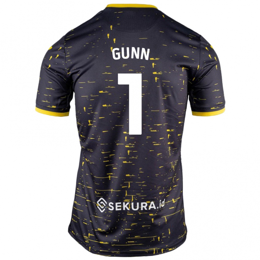 Kandiny Bambino Maglia Angus Gunn #1 Nero Giallo Kit Gara Away 2024/25 Maglietta