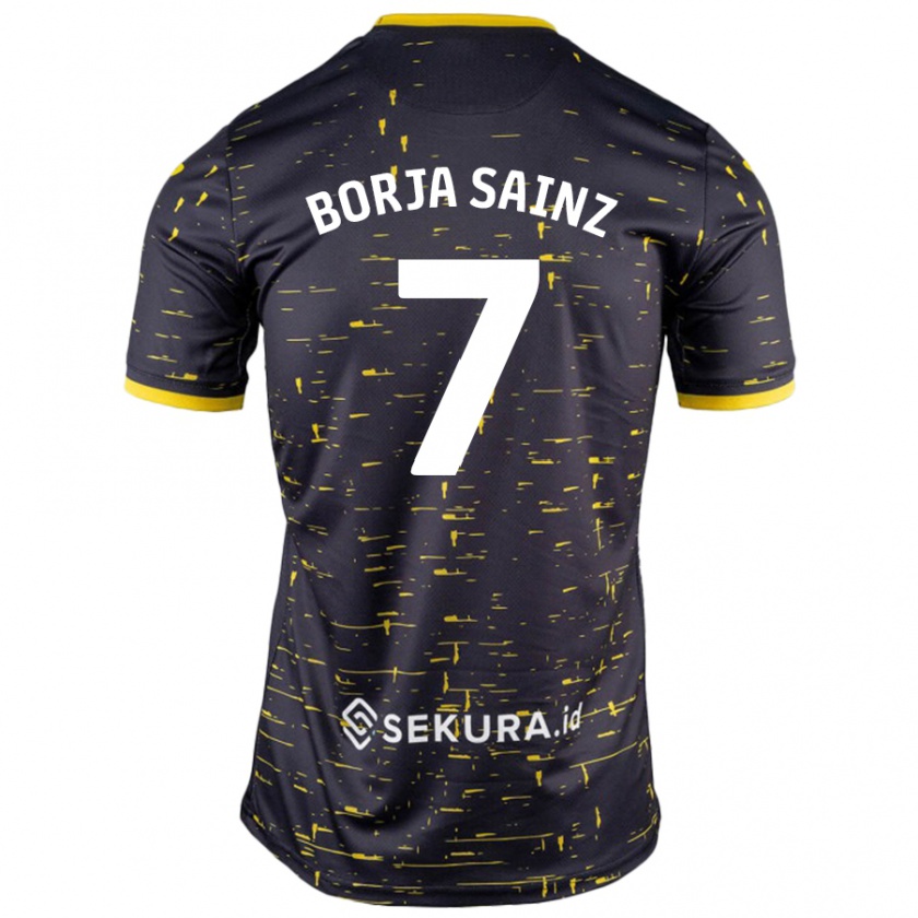 Kandiny Bambino Maglia Borja Sainz #7 Nero Giallo Kit Gara Away 2024/25 Maglietta