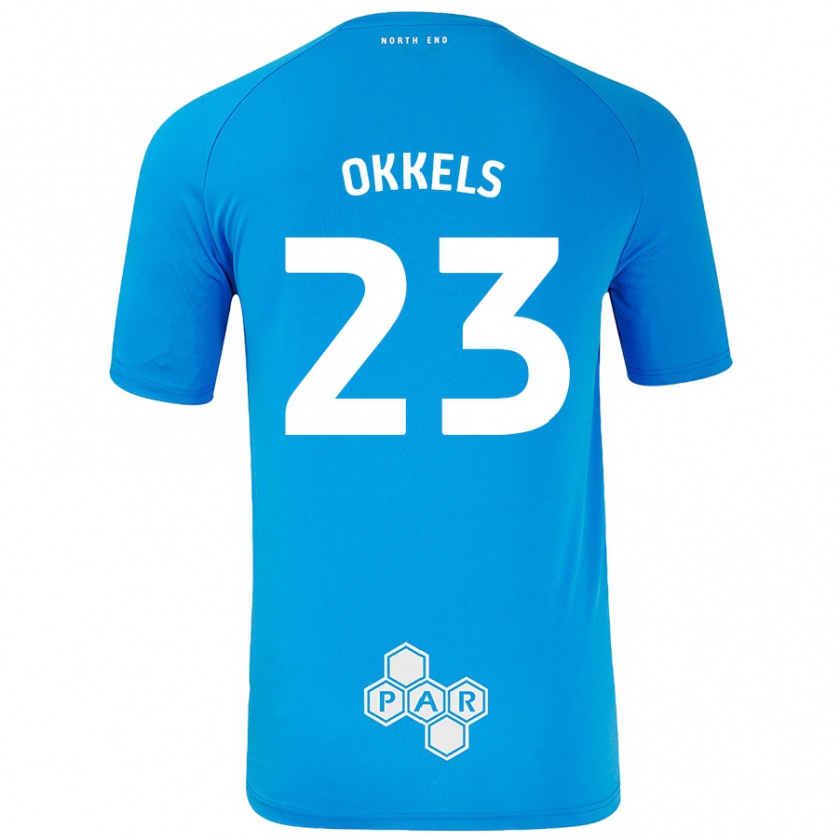 Kandiny Kinder Jeppe Okkels #23 Himmelblau Auswärtstrikot Trikot 2024/25 T-Shirt Österreich