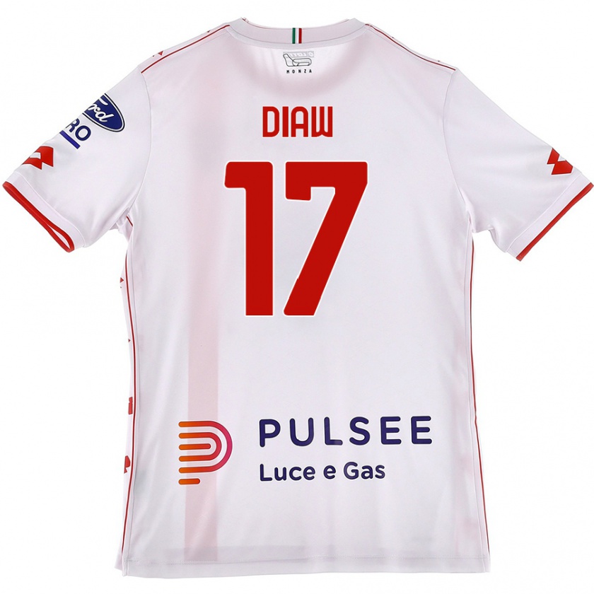 Kandiny Bambino Maglia Davide Diaw #17 Bianco Rosso Kit Gara Away 2024/25 Maglietta