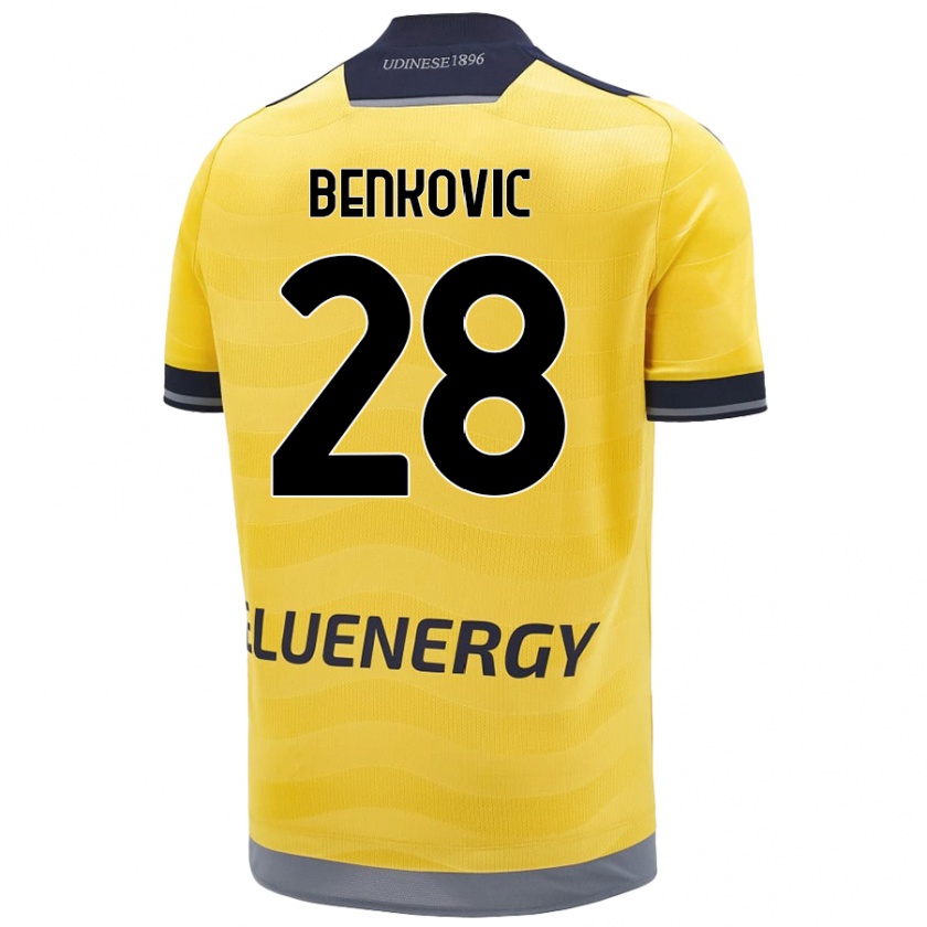 Kandiny Bambino Maglia Filip Benkovic #28 Oro Kit Gara Away 2024/25 Maglietta