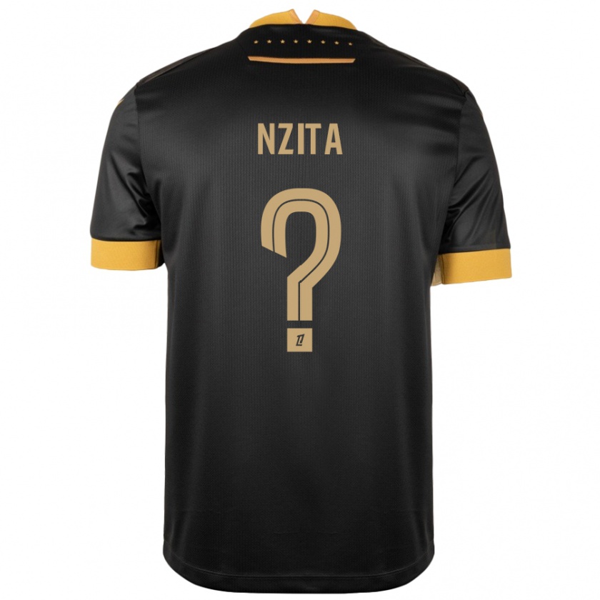 Kandiny Bambino Maglia Brayan Nzita #0 Nero Marrone Kit Gara Away 2024/25 Maglietta