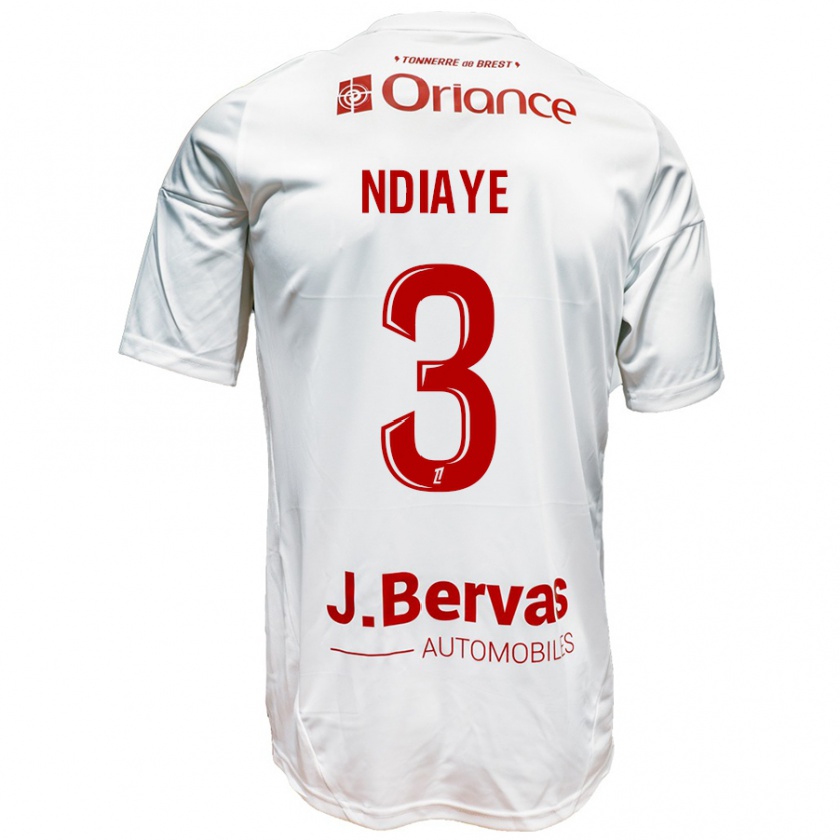 Kandiny Niño Camiseta Abdoulaye Ndiaye #3 Blanco Rojo 2ª Equipación 2024/25 La Camisa