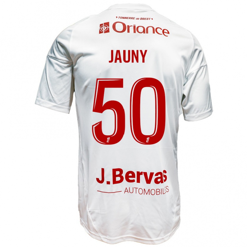 Kandiny Bambino Maglia Noah Jauny #50 Bianco Rosso Kit Gara Away 2024/25 Maglietta