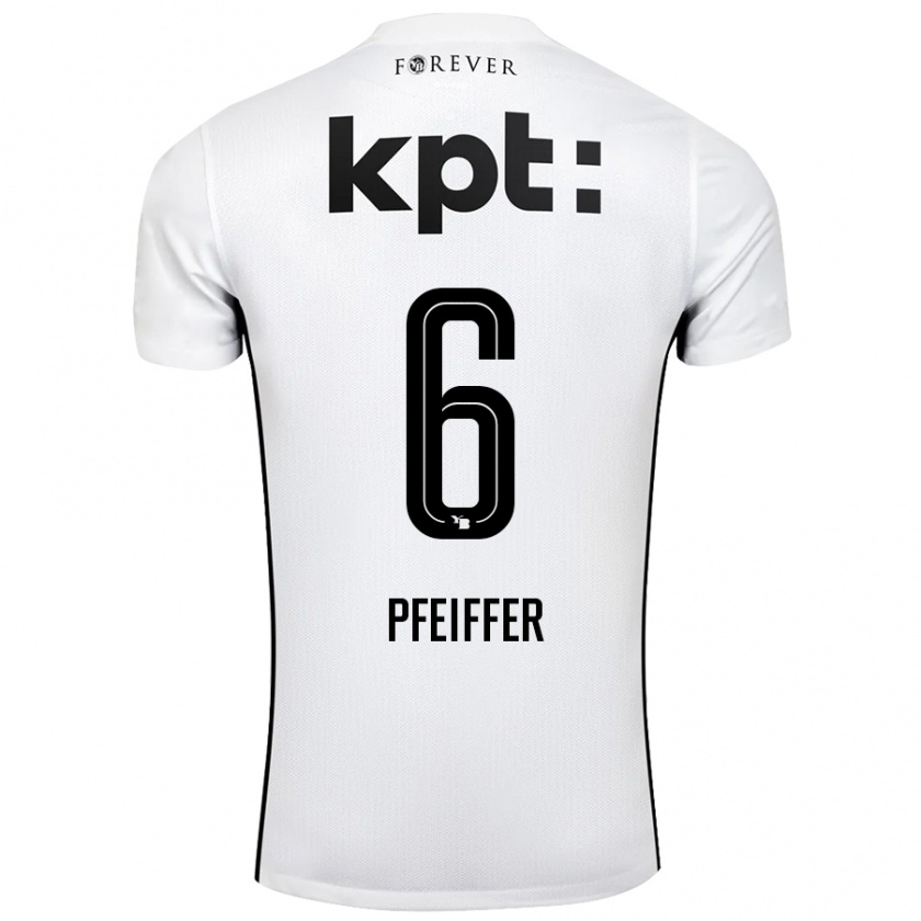 Kandiny Niño Camiseta Patric Pfeiffer #6 Blanco Negro 2ª Equipación 2024/25 La Camisa