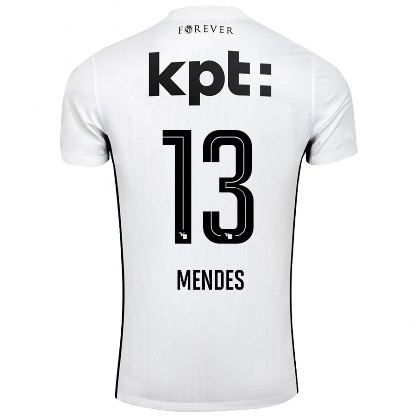 Kandiny Niño Camiseta Daniel Mendes #13 Blanco Negro 2ª Equipación 2024/25 La Camisa