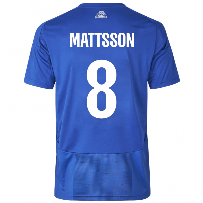 Kandiny Bambino Maglia Magnus Mattsson #8 Bianco Blu Kit Gara Away 2024/25 Maglietta