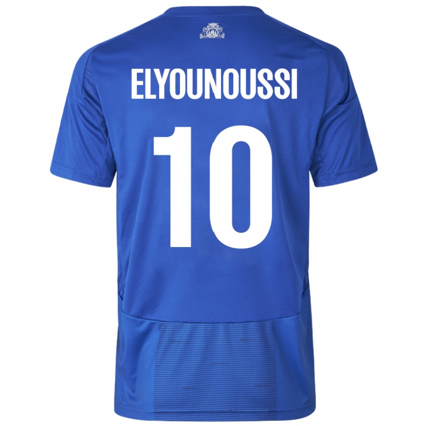 Kandiny Bambino Maglia Mohamed Elyounoussi #10 Bianco Blu Kit Gara Away 2024/25 Maglietta