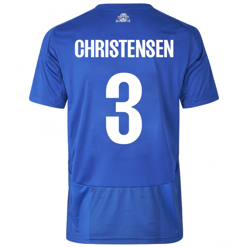 Kandiny Bambino Maglia Sebastian Christensen #3 Bianco Blu Kit Gara Away 2024/25 Maglietta