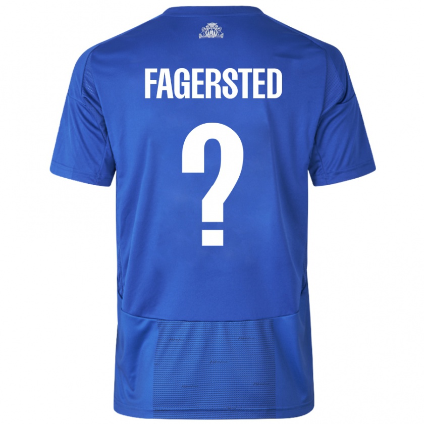 Kandiny Bambino Maglia Johan Fagersted #0 Bianco Blu Kit Gara Away 2024/25 Maglietta