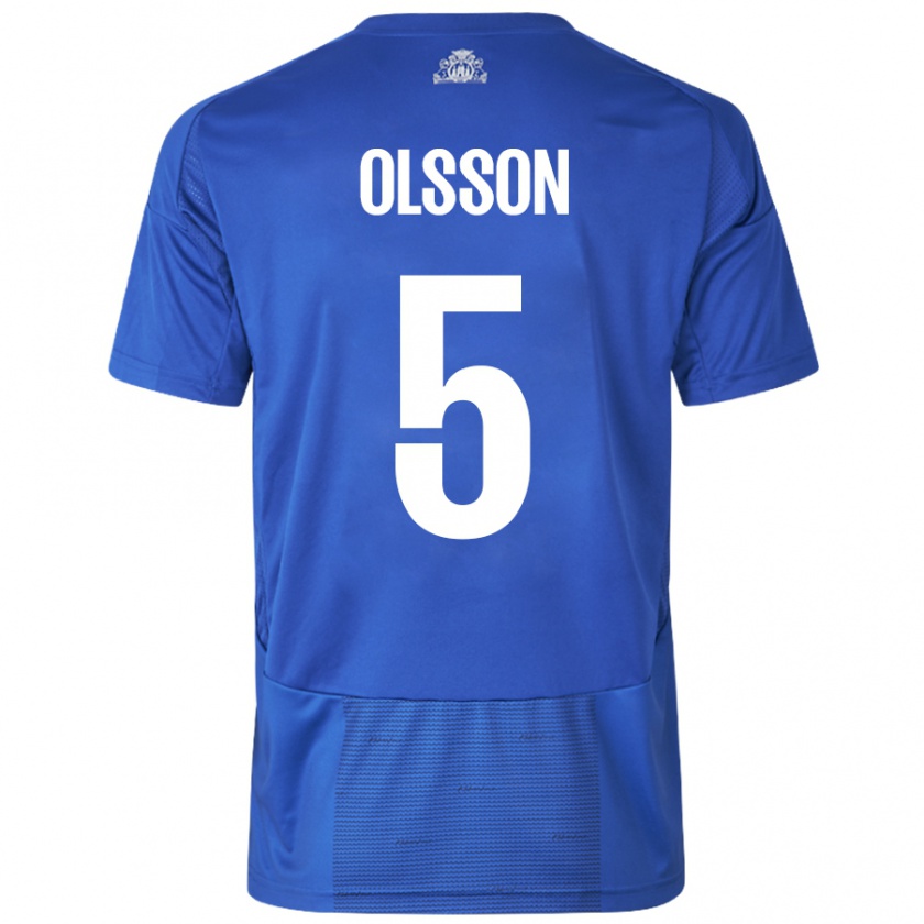 Kandiny Niño Camiseta Cornelius Olsson #5 Blanco Azul 2ª Equipación 2024/25 La Camisa