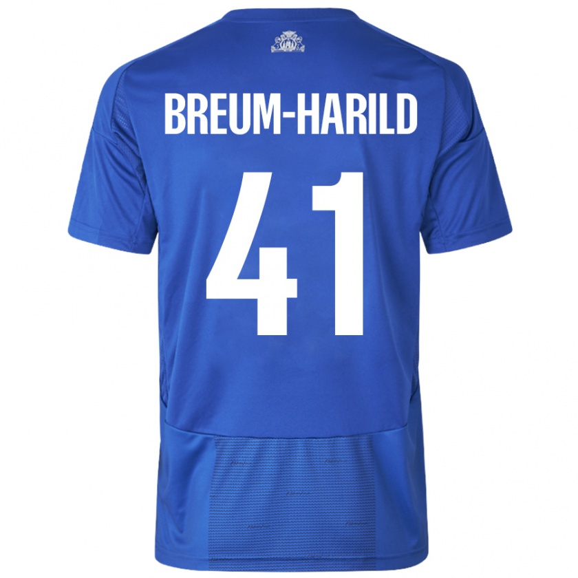 Kandiny Bambino Maglia Tobias Breum-Harild #41 Bianco Blu Kit Gara Away 2024/25 Maglietta