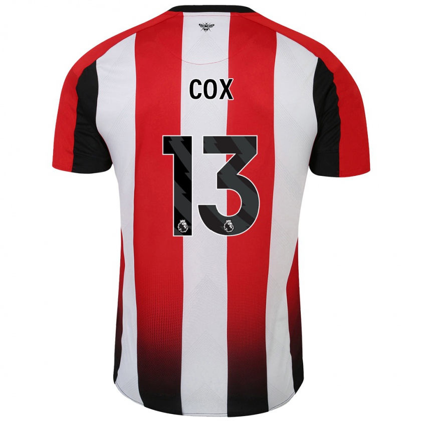 Kandiny Hombre Camiseta Matthew Cox #13 Rojo Blanco 1ª Equipación 2024/25 La Camisa