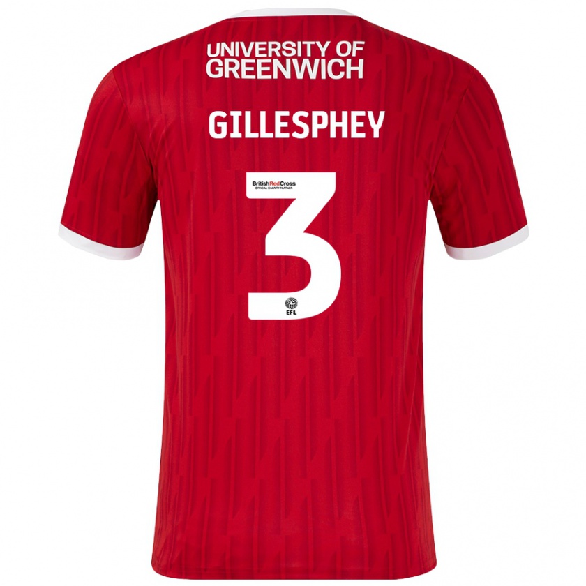 Kandiny Uomo Maglia Macaulay Gillesphey #3 Rosso Bianco Kit Gara Home 2024/25 Maglietta