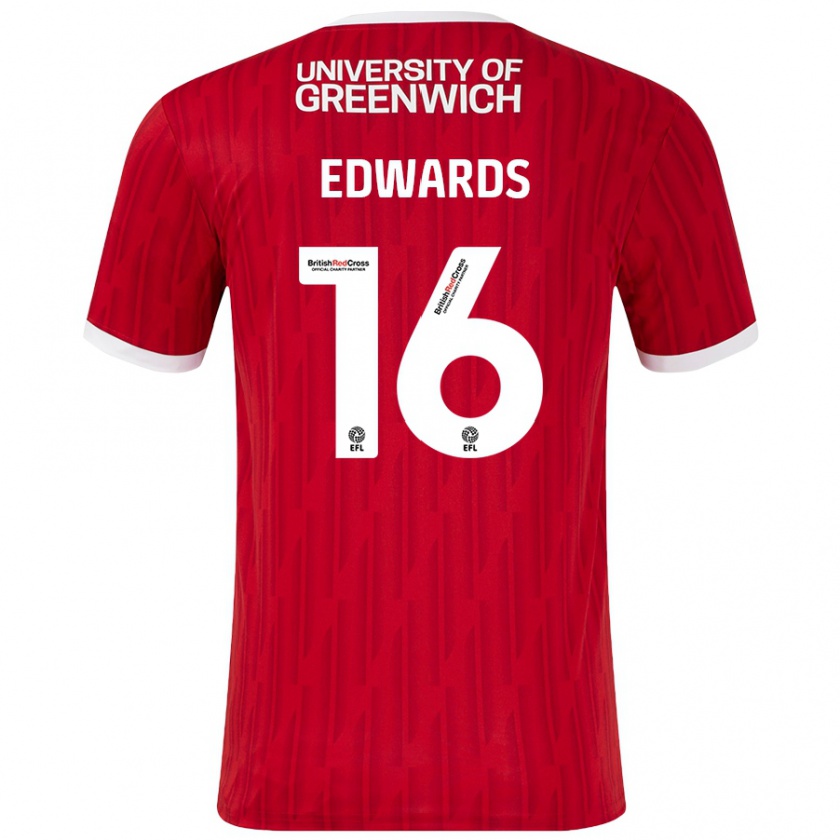 Kandiny Hombre Camiseta Josh Edwards #16 Rojo Blanco 1ª Equipación 2024/25 La Camisa