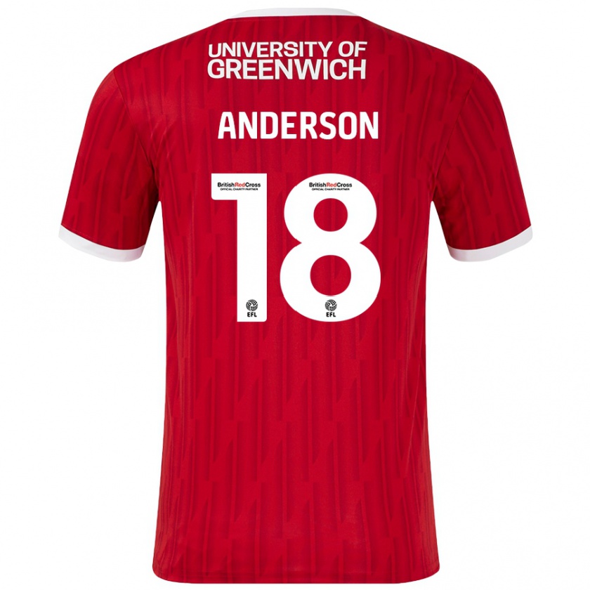 Kandiny Hombre Camiseta Karoy Anderson #18 Rojo Blanco 1ª Equipación 2024/25 La Camisa