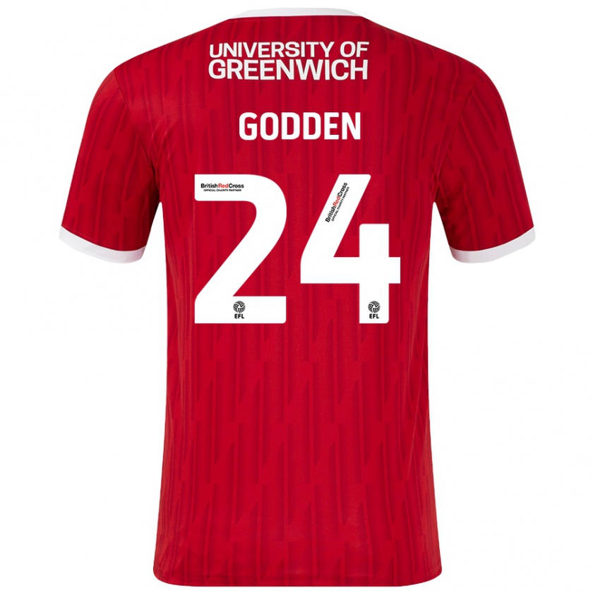 Kandiny Uomo Maglia Matty Godden #24 Rosso Bianco Kit Gara Home 2024/25 Maglietta