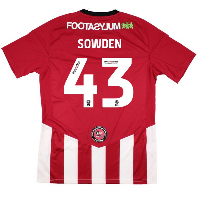 Kandiny Hombre Camiseta Andrew Sowden #43 Rojo Blanco 1ª Equipación 2024/25 La Camisa