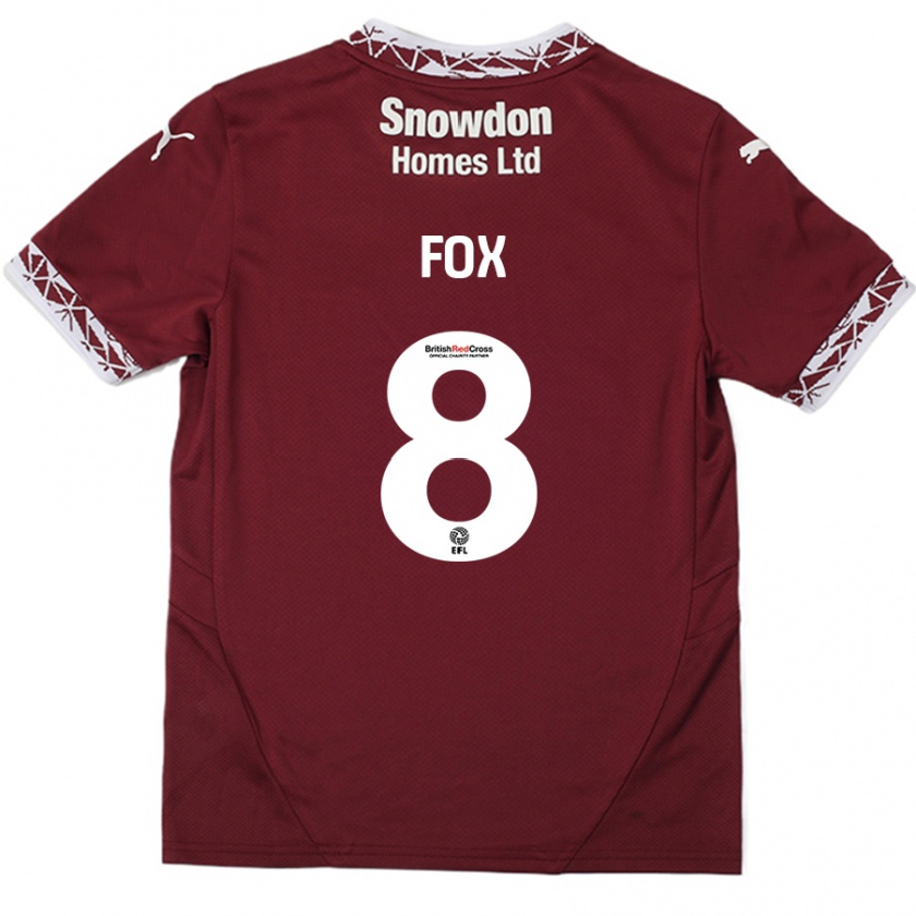 Kandiny Uomo Maglia Ben Fox #8 Borgogna Kit Gara Home 2024/25 Maglietta