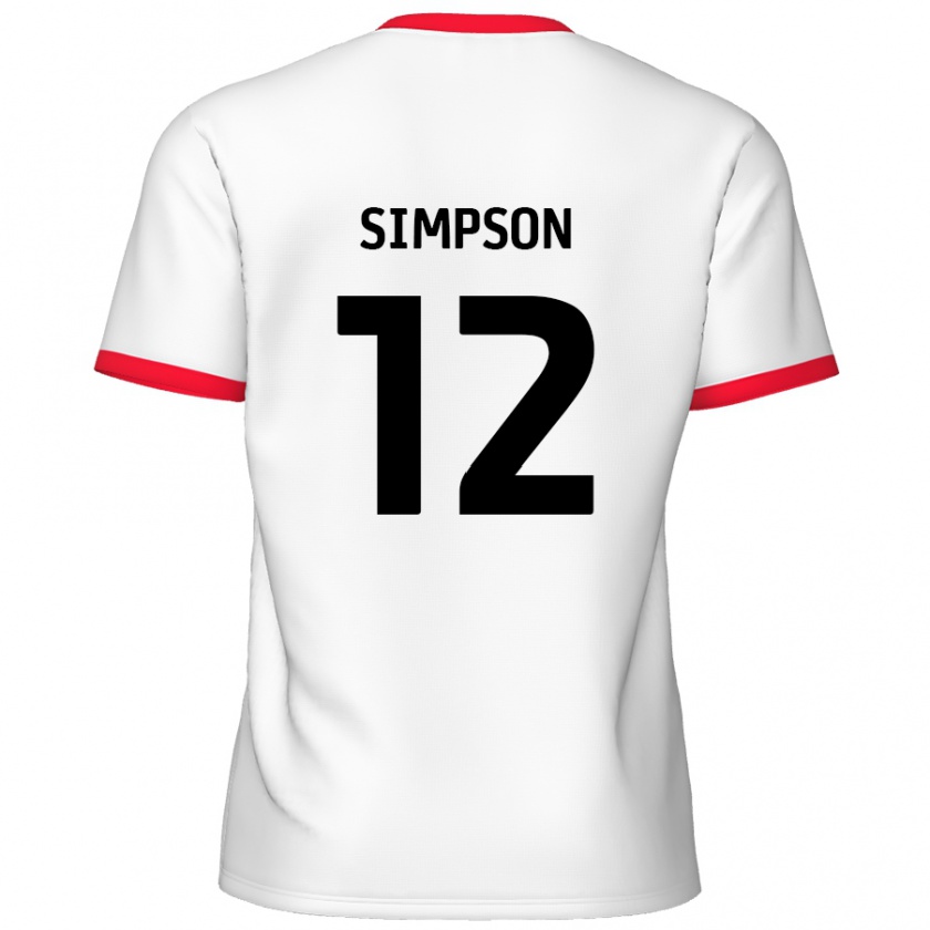 Kandiny Hombre Camiseta Tyreece Simpson #12 Blanco Rojo 1ª Equipación 2024/25 La Camisa