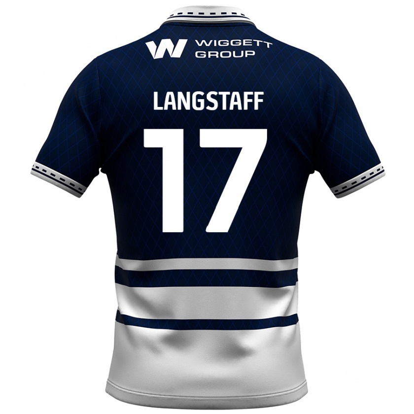 Kandiny Män Macaulay Langstaff #17 Marinblå Vit Hemmatröja Matchtröjor 2024/25 Tröjor T-Tröja