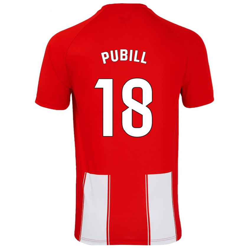 Kandiny Hombre Camiseta Marc Pubill #18 Rojo Blanco 1ª Equipación 2024/25 La Camisa