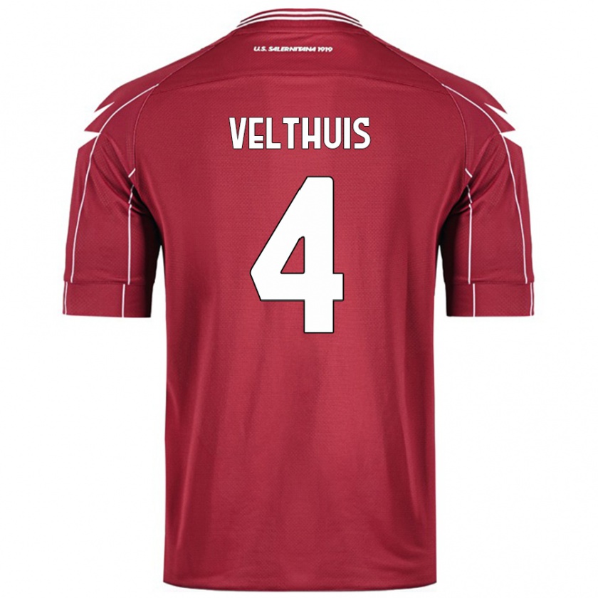 Kandiny Herren Tijs Velthuis #4 Burgundrot Heimtrikot Trikot 2024/25 T-Shirt Österreich