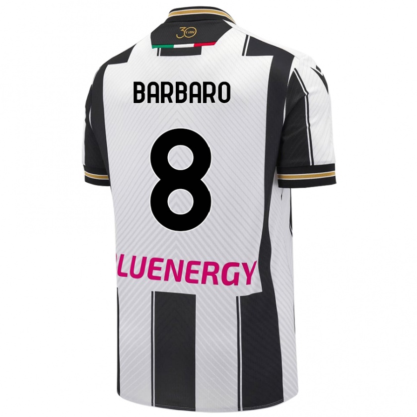 Kandiny Hombre Camiseta Elia Barbaro #8 Blanco Negro 1ª Equipación 2024/25 La Camisa