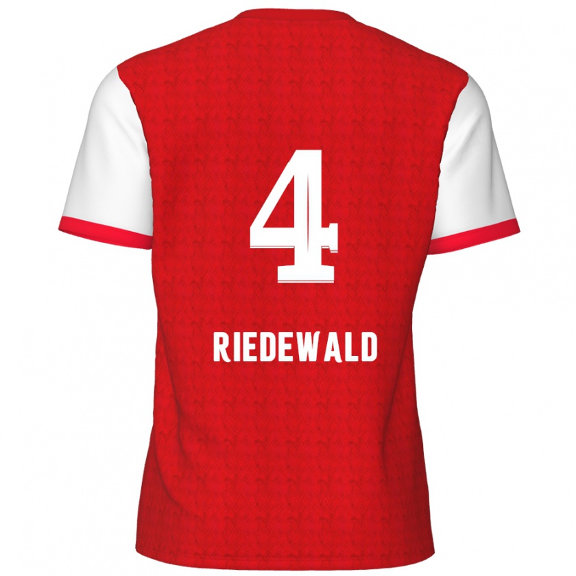 Kandiny Hombre Camiseta Jairo Riedewald #4 Rojo Blanco 1ª Equipación 2024/25 La Camisa