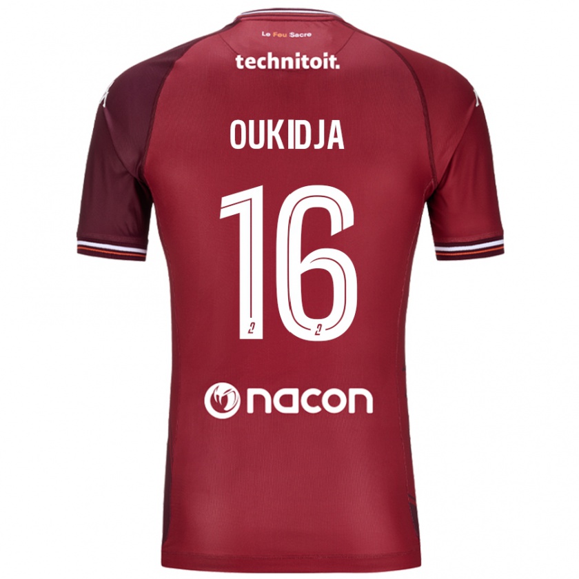 Kandiny Uomo Maglia Alexandre Oukidja #16 Rosso Granata Kit Gara Home 2024/25 Maglietta