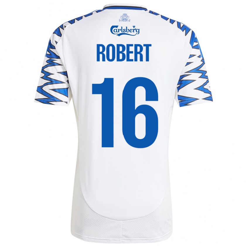 Kandiny Hombre Camiseta Robert #16 Blanco Azul Cielo 1ª Equipación 2024/25 La Camisa