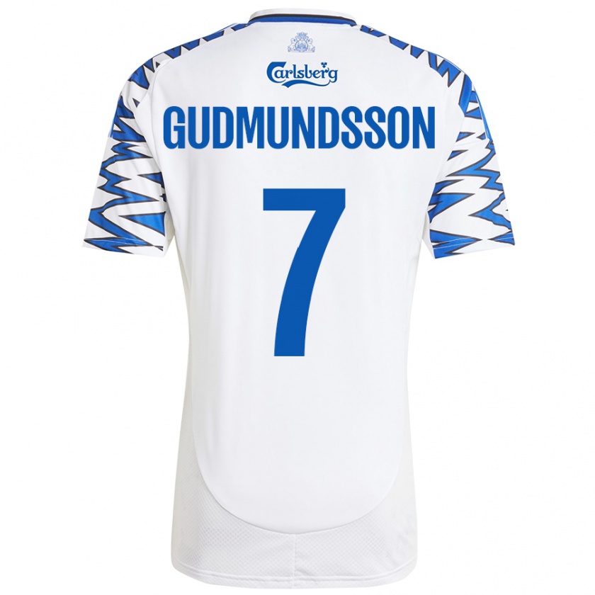 Kandiny Hombre Camiseta Galdur Gudmundsson #7 Blanco Azul Cielo 1ª Equipación 2024/25 La Camisa